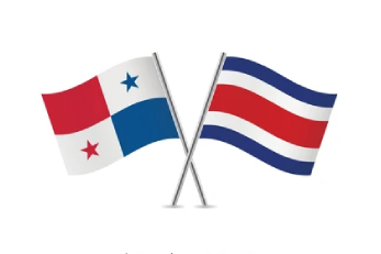 Banderas de Panamá y Costa Rica juntas, símbolo de viaje y conexión entre ambos países de Centroamérica