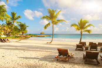 Playa de Punta Cana con palmeras, arena blanca y mar turquesa en un paraíso tropical